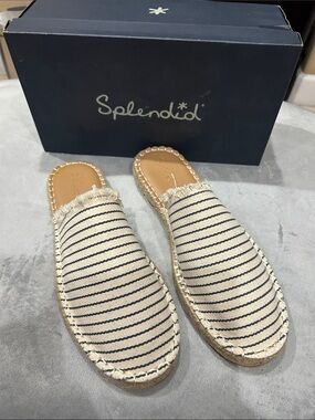 Splendid Cream & Navy Striped Canvas Slip-On Espadrille Mules